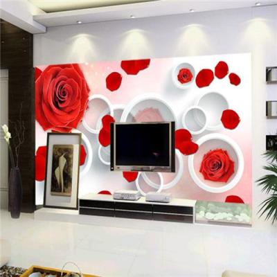 3D立体玫瑰花电视背景墙 客厅沙发壁纸订制